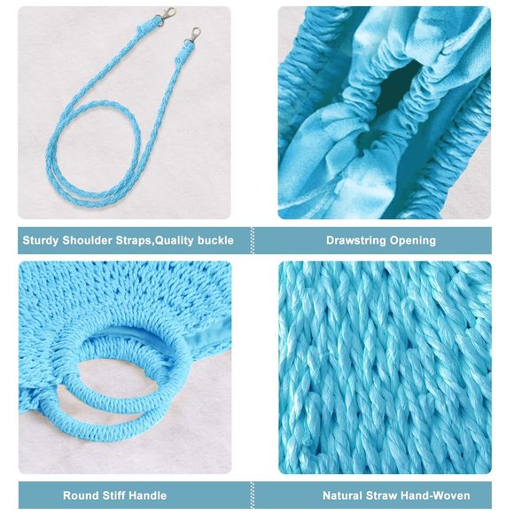 Mini Semi-Circle Rattan Straw Handbag, Summer Retro Straw Tote xD - Picture 4 of 7